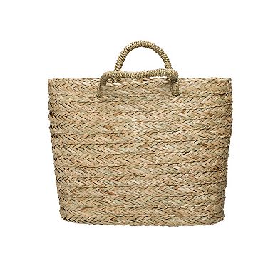 Hello Honey Handwoven Seagrass Wall Mount Baskets with Handles, Natural, Set of 2