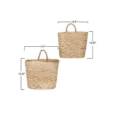 Hello Honey Handwoven Seagrass Wall Mount Baskets with Handles, Natural, Set of 2