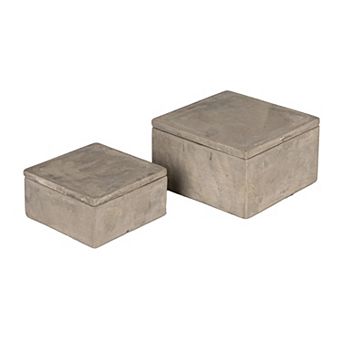 Hello Honey Contemporary Cement Boxes with Lids, Grey, Set of 2