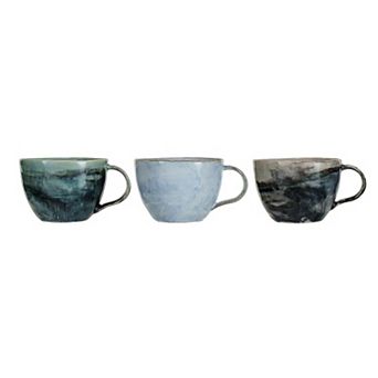 Hello Honey Stoneware Mug with Marble Finish and Various Colors, Multicolor, Set of 3