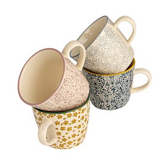 Hello Honey Floral Print Stoneware Mug, Multicolor, Set of 4