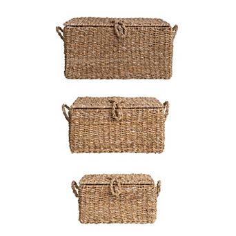 Hello Honey Handwoven Seagrass Storage Trunks, Natural, Set of 3 Sizes