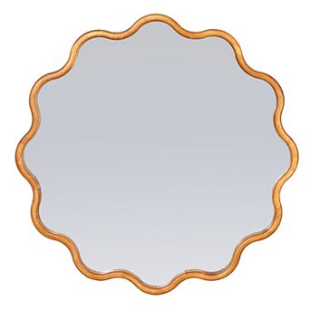 Hello Honey Wavy Round Mirror with Scalloped Wooden Frame