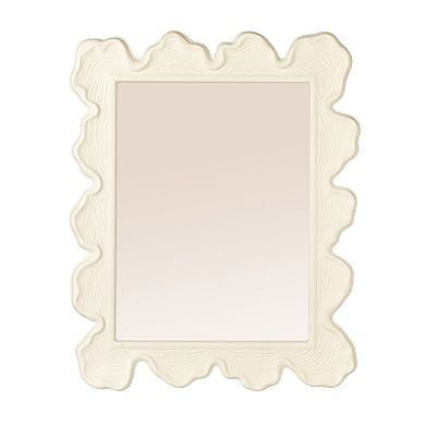 Hello Honey Wavy Round Mirror with Scalloped Wooden Frame