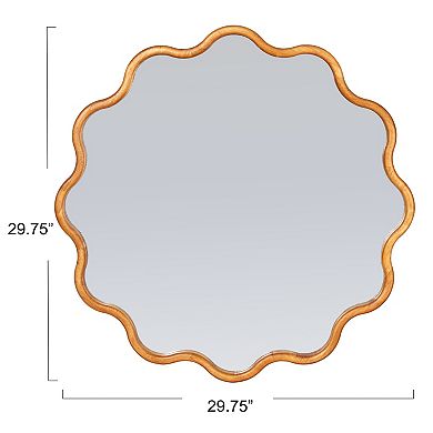 Hello Honey Wavy Round Mirror with Scalloped Wooden Frame