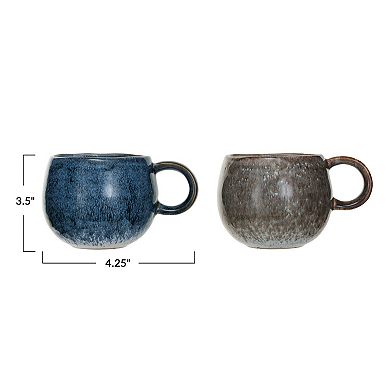 Hello Honey Round Stoneware Mug Set, Brown and Blue, Set of 2