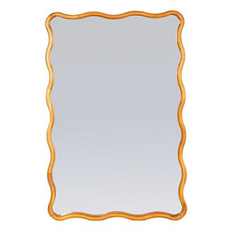 Hello Honey Wavy Rectangular Mirror with Scalloped Wooden Frame