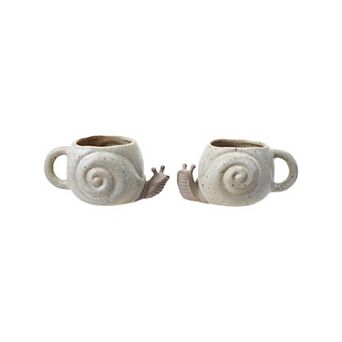Hello Honey 2 pc Snail Shaped Mug with Reactive Glaze, Speckled Cream Color and Brown
