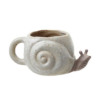 Hello Honey 2-Piece Snail Shaped Mug with Reactive Glaze, Speckled Cream Color and Brown