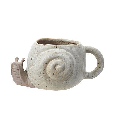 Hello Honey 2-Piece Snail Shaped Mug with Reactive Glaze, Speckled Cream Color and Brown