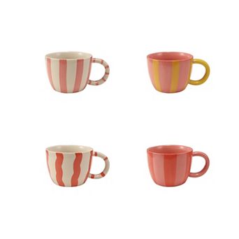 Hello Honey 4 pc Hand-Painted Stoneware Striped Mug Set, Multicolor