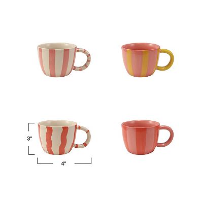 Hello Honey 4-Piece Hand-Painted Stoneware Striped Mug Set, Multicolor