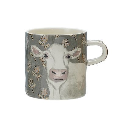 Hello Honey 4-Piece Stoneware Mug with Pattern and Animal Image, Multicolor