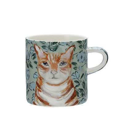 Hello Honey 4-Piece Stoneware Mug with Pattern and Animal Image, Multicolor