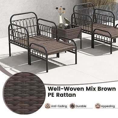 Costway 5 PCS Patio Conversation Set Outdoor Wicker Chair Set with Ottomans & Coffee Table