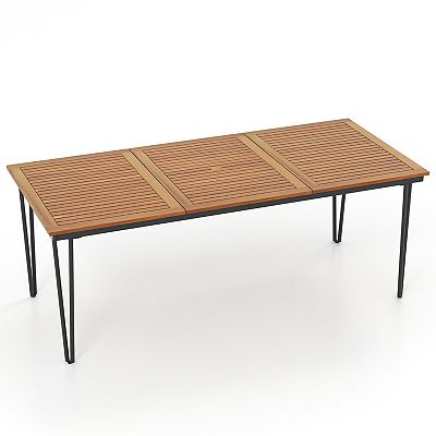 8 patio table umbrella Enlarged Outdoor Metal Square Dining with Hole 【Design】 Features a parasol hole Teak 8 x 5 ft.