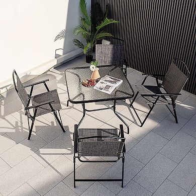 Costway Patio Folding Dining Chairs Set of 4 with Cozy Seat Fabric & Heavy-Duty Metal Frame