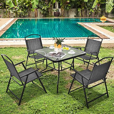 Costway Patio Folding Dining Chairs Set of 4 with Cozy Seat Fabric & Heavy-Duty Metal Frame