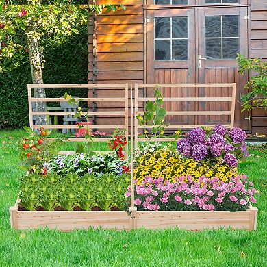 Costway Raised Garden Bed with 3 Trellises with Divided Compartments for Flowers