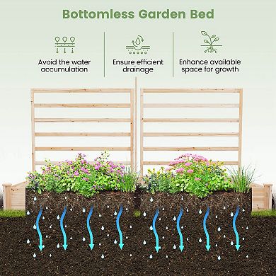 Costway Raised Garden Bed with 3 Trellises with Divided Compartments for Flowers