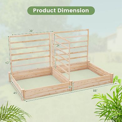 Costway Raised Garden Bed with 3 Trellises with Divided Compartments for Flowers