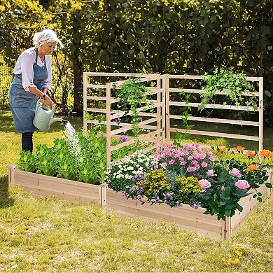 Costway Raised Garden Bed with 3 Trellises with Divided Compartments for Flowers