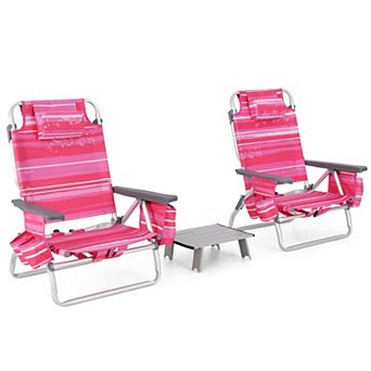 Costway 2-Pack Folding Backpack Beach Chair Table Set 5-Position Outdoor Reclining Chair