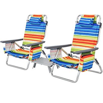 Costway 2-Pack Folding Backpack Beach Chair Table Set 5-Position Outdoor Reclining Chair