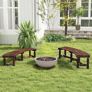 Costway Patio Curved Bench Carbonized Wood Dining Bench for Round Table 710 LBS Max Load