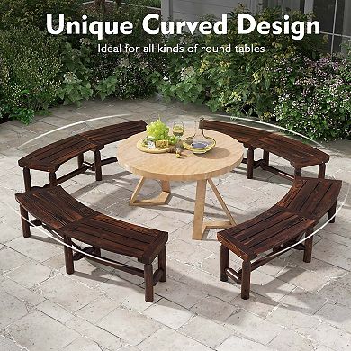 Costway Patio Curved Bench Carbonized Wood Dining Bench for Round Table 710 LBS Max Load