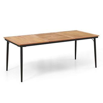 Costway 79" Outdoor Dining Table for 8 Acacia Wood Patio Table with 1.9" Umbrella Hole