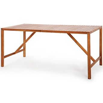 Costway Patio Rectangle Acacia Wood Dining Table Spacious Slatted Top Up to 6 Outdoor