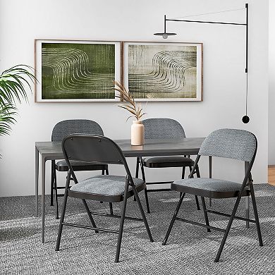 Costway Set of 2 Folding Chairs Fabric Upholstered Padded Seat Metal Frame Home Office