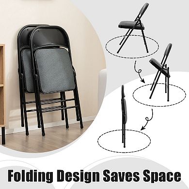 Costway Set of 2 Folding Chairs Fabric Upholstered Padded Seat Metal Frame Home Office