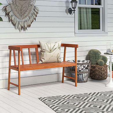 Costway Patio Eucalyptus Wood Bench 2-Person Slatted Seat Backrest 800 Lbs