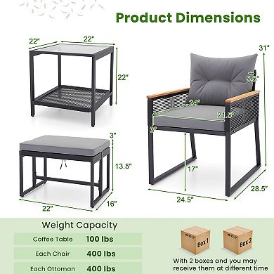 Costway 5 Piece Outdoor Conversation Set Rattan Armchairs with 2-Layer Side Table