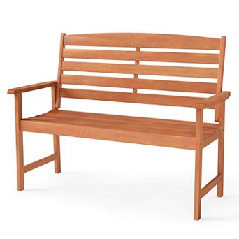 Costway Wooden Garden Bench 2-Person Patio Loveseat with Slatted Backrest