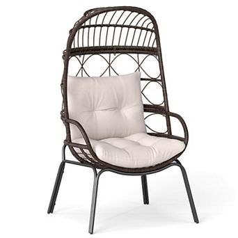 Costway Patio Wicker Rattan Egg Chair with Seat & Back Cushions Metal Indoor Outdoor