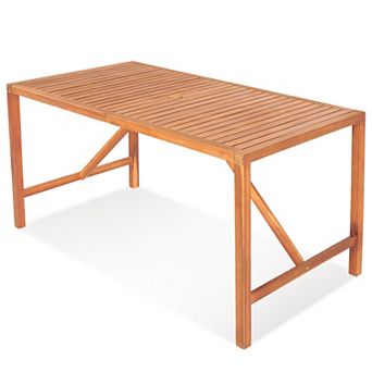 Costway Patio Rectangular Acacia Wood Dining Table 4-6 Person Outdoor 2'' Umbrella Hole