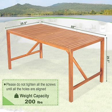 Costway Patio Rectangular Acacia Wood Dining Table 4-6 Person Outdoor 2'' Umbrella Hole