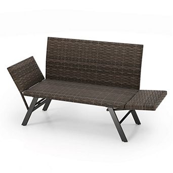 Costway Patio Convertible Sofa for 2 with Adjustable Armrests Metal Frame Wicker Couch