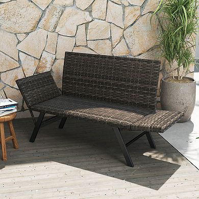 Costway Patio Convertible Sofa for 2 with Adjustable Armrests Metal Frame Wicker Couch