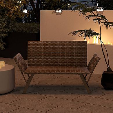 Costway Patio Convertible Sofa for 2 with Adjustable Armrests Metal Frame Wicker Couch