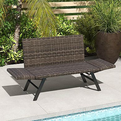Costway Patio Convertible Sofa for 2 with Adjustable Armrests Metal Frame Wicker Couch
