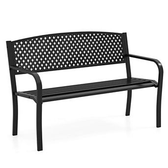 Costway 50 in Garden Bench Outdoor Bench with Patterned Backrest and Curved Armrests