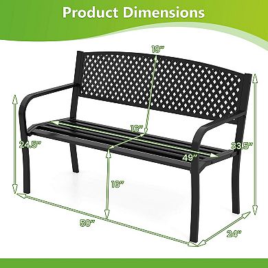 Costway 50 Inches Garden Bench Outdoor Bench with Patterned Backrest and Curved Armrests
