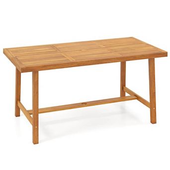 Costway 63" Acacia Wood Dining Table for 6 People with 1.97" Umbrella Hole for Kitchen