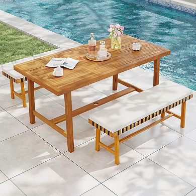 Costway 63" Acacia Wood Dining Table for 6 People with 1.97" Umbrella Hole for Kitchen