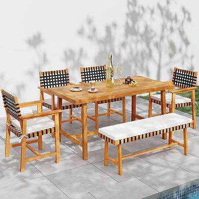 Costway 63" Acacia Wood Dining Table for 6 People with 1.97" Umbrella Hole for Kitchen
