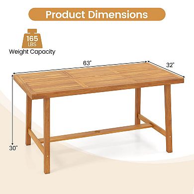 Costway 63" Acacia Wood Dining Table for 6 People with 1.97" Umbrella Hole for Kitchen